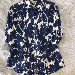 Elliott Lauren linen long sleeve shirt, navy blue and white